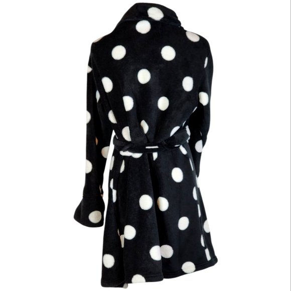 PINK Black Polka Dot Robe XS/S Fleece Belted Lounge Bathrobe Soft Plush Cozy - Picture 3 of 7